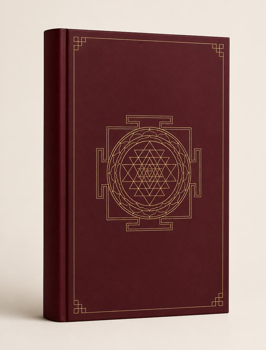 Sri Chakra Vasthu book with a deep maroon cover and gold geometric emblem